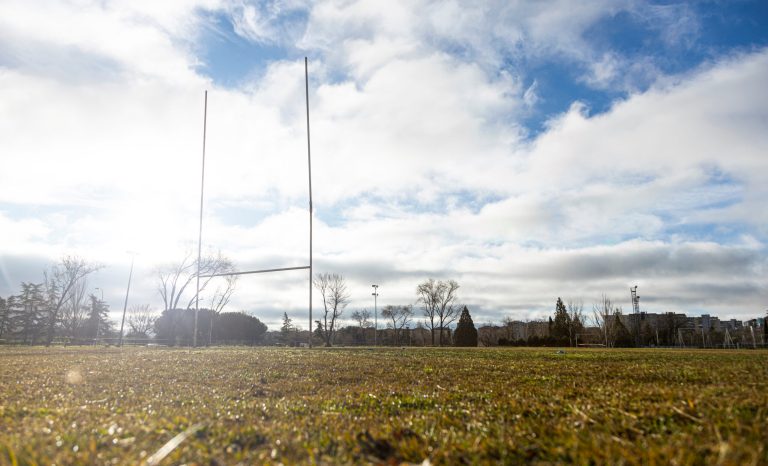 view of a rugby field before the game, without people