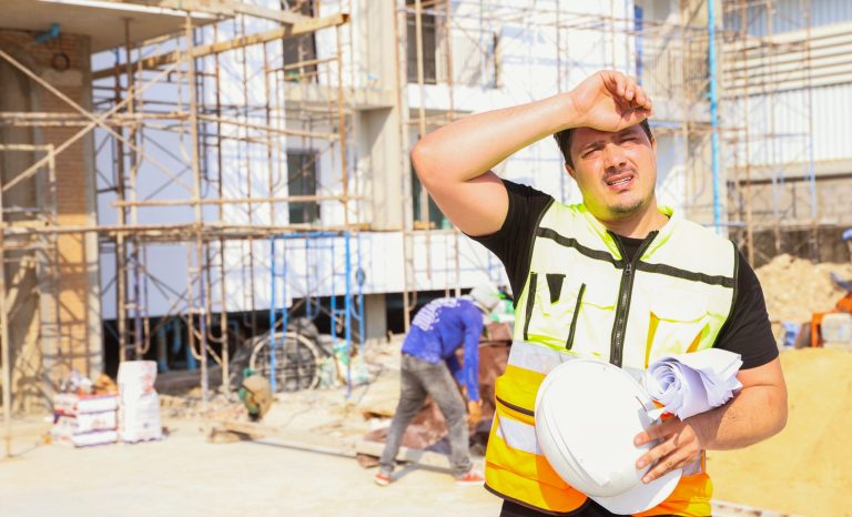 Foreman,Working,Outdoors,Condominium,Construction,Project,Exhausted,From,The,Hot