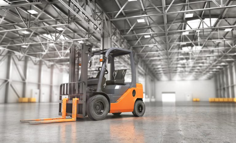 Concept,Of,Warehouse.,The,Forklift,In,The,Empty,Big,Warehouse